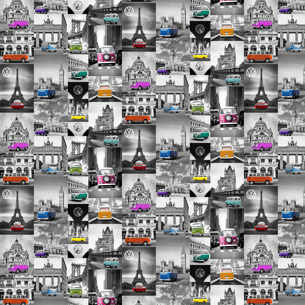 Travelling Camper Wallpaper - Black and White and Multi - by Albany