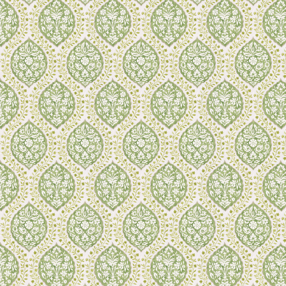 Marguerite Wallpaper - Green / Ivory - by Nina Campbell