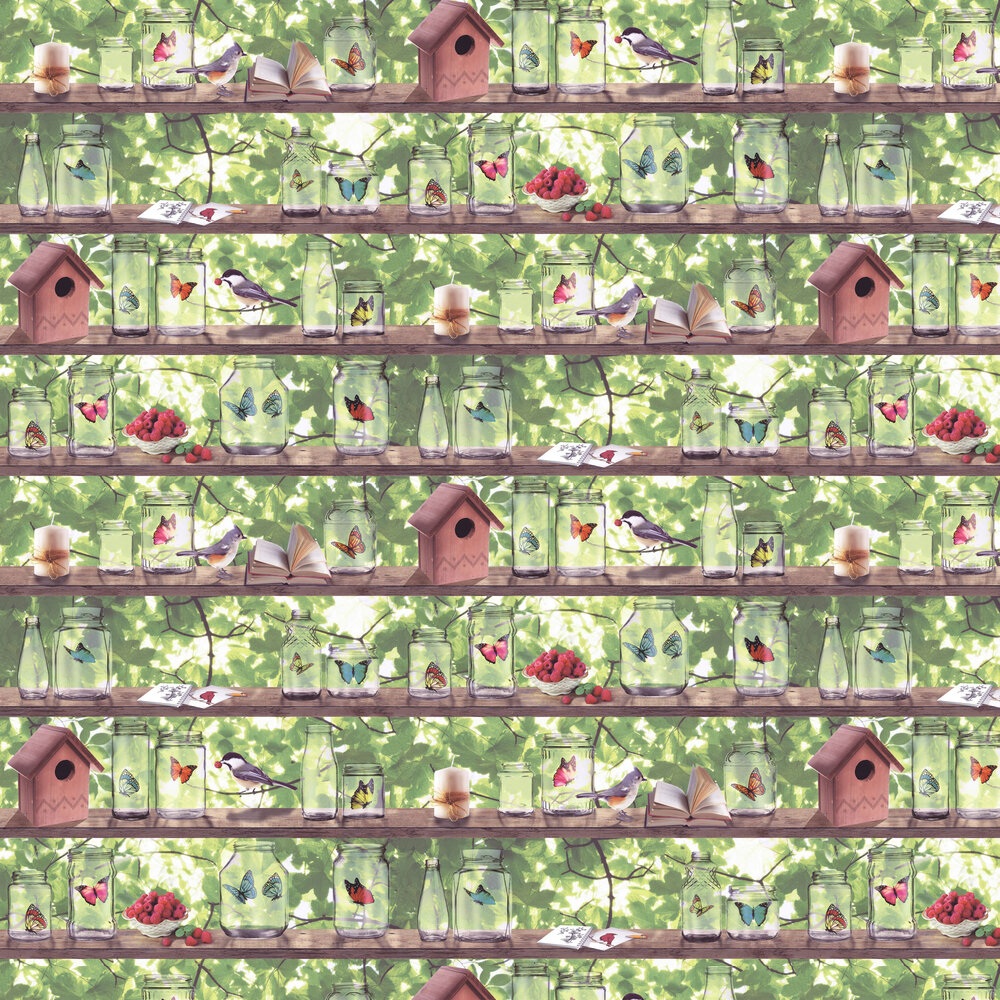 Garden Shelves Wallpaper - Garden Green - by Albany