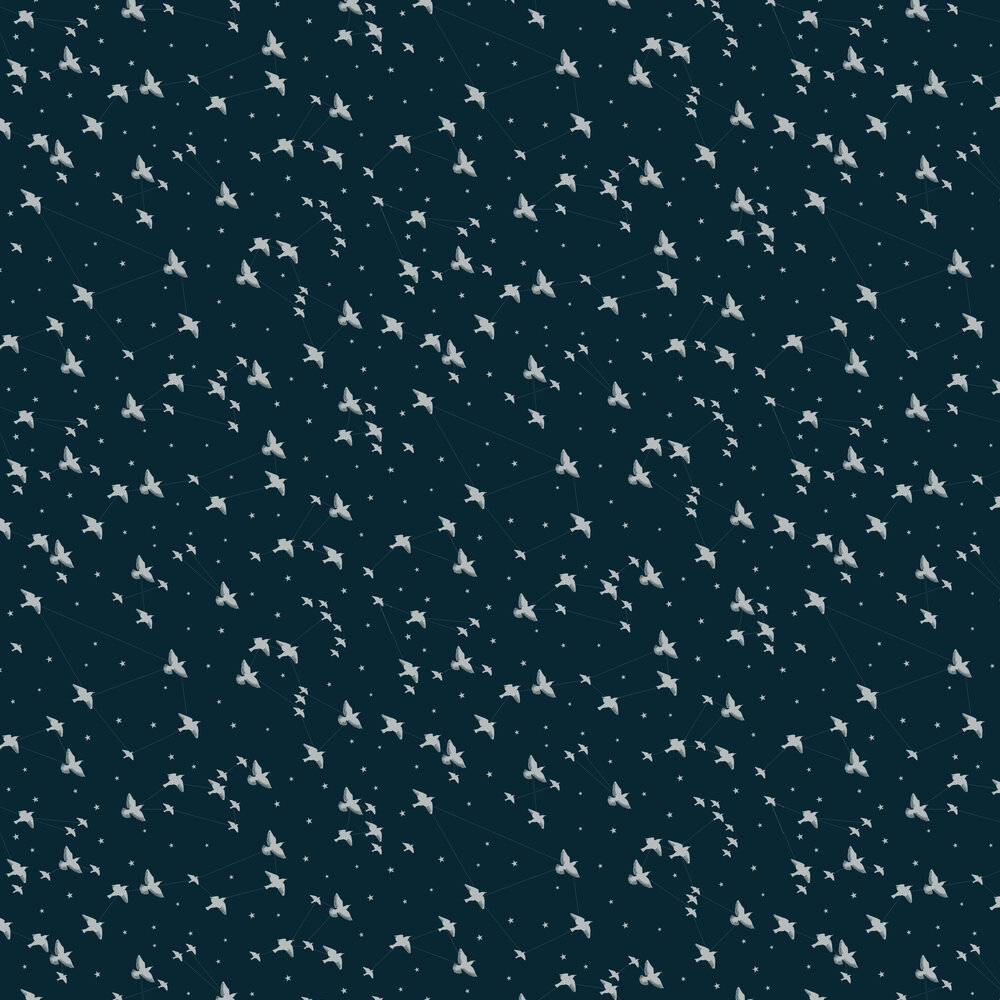 Star-ling Wallpaper - Midnight and Silver - by Mini Moderns