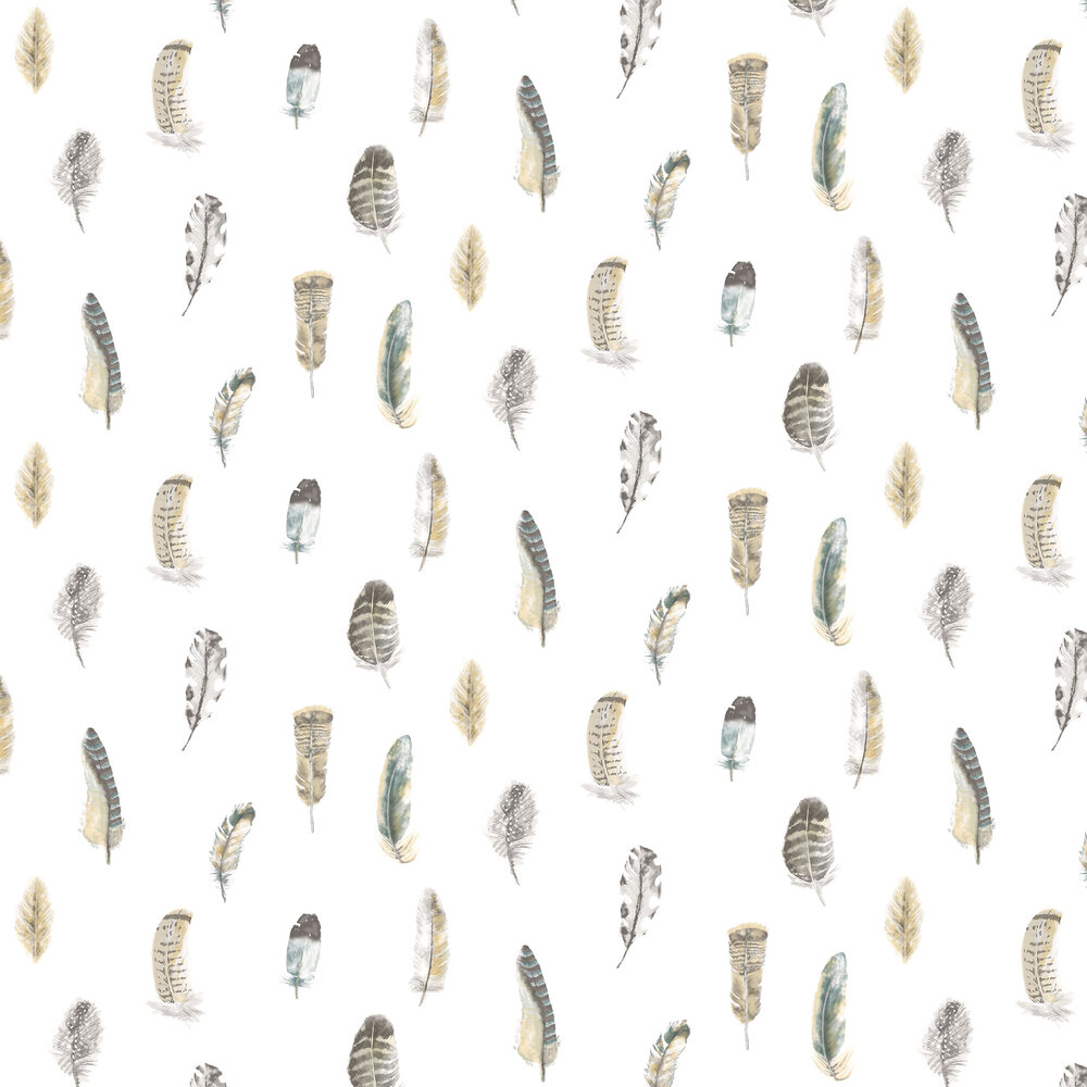 Feathers Wallpaper - Blue / Grey / Beige - by Galerie