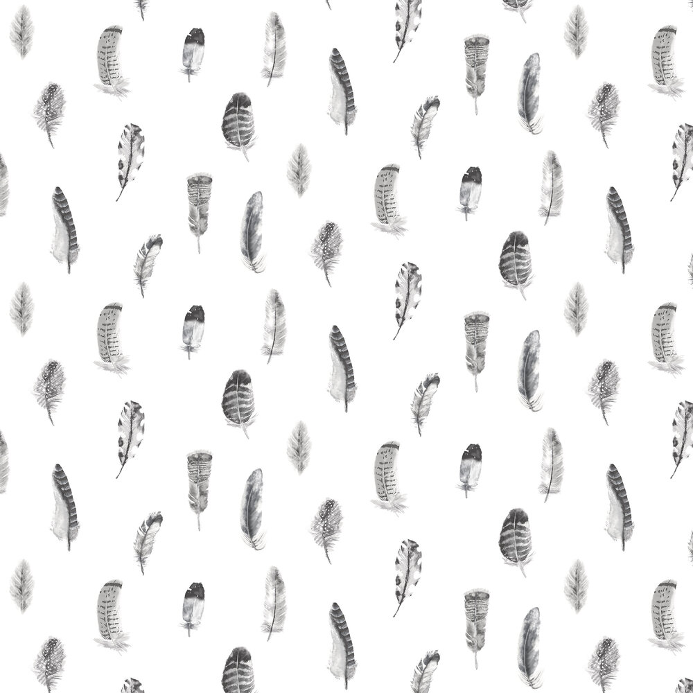 Feathers Wallpaper - Black / White - by Galerie