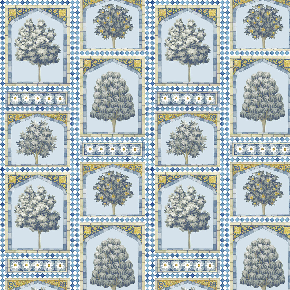 Sultans Palace Wallpaper - China Blue / Ochre - by Cole & Son