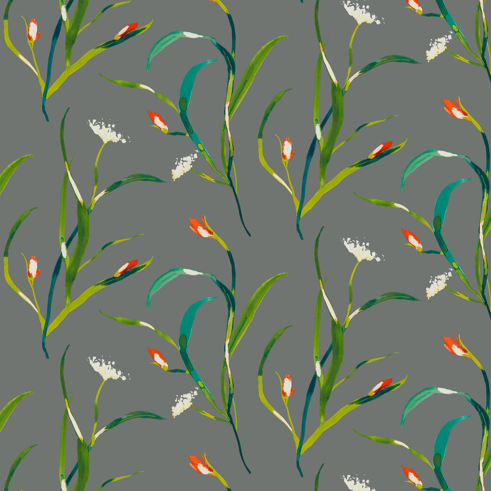 Saona Wallpaper - Kiwi / Charcoal - by Harlequin
