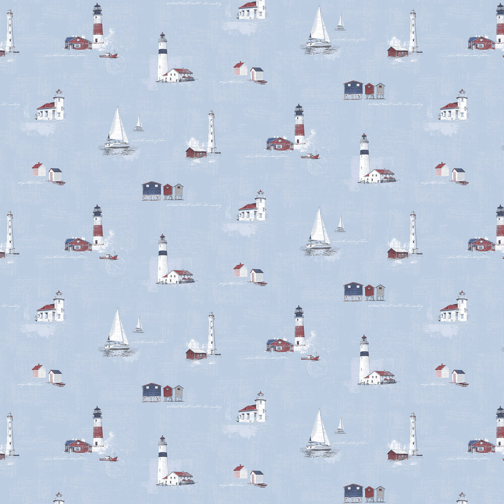 Lighthouse Wallpaper - Blue / Red - by Galerie