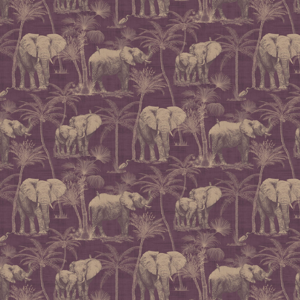 Elephant Grove Wallpaper - Aubergine and Copper - by Arthouse