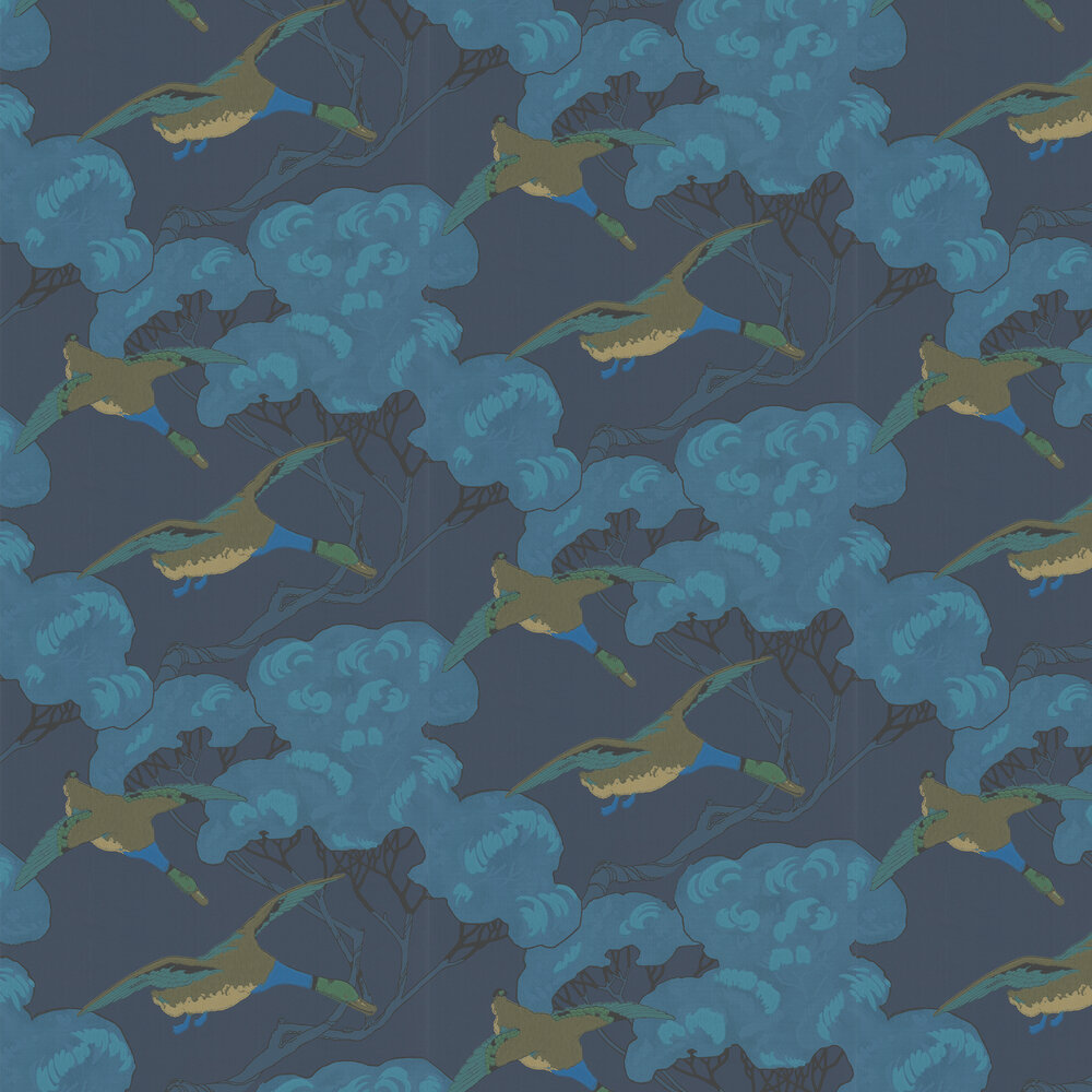 Flying Ducks Wallpaper - Indigo - by Mulberry Home