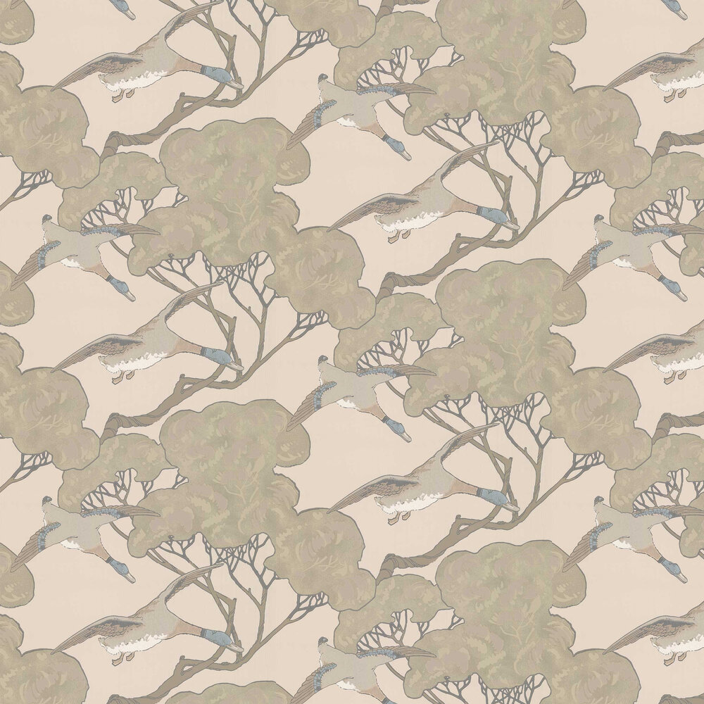 Flying Ducks Wallpaper - Taupe - by Mulberry Home