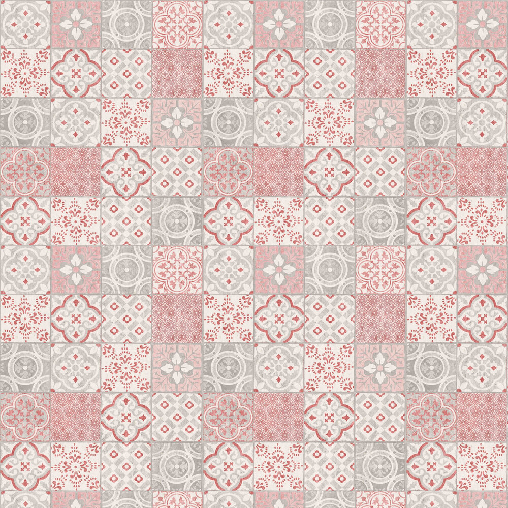Salinas Tile Wallpaper - Pink / Grey - by Albany