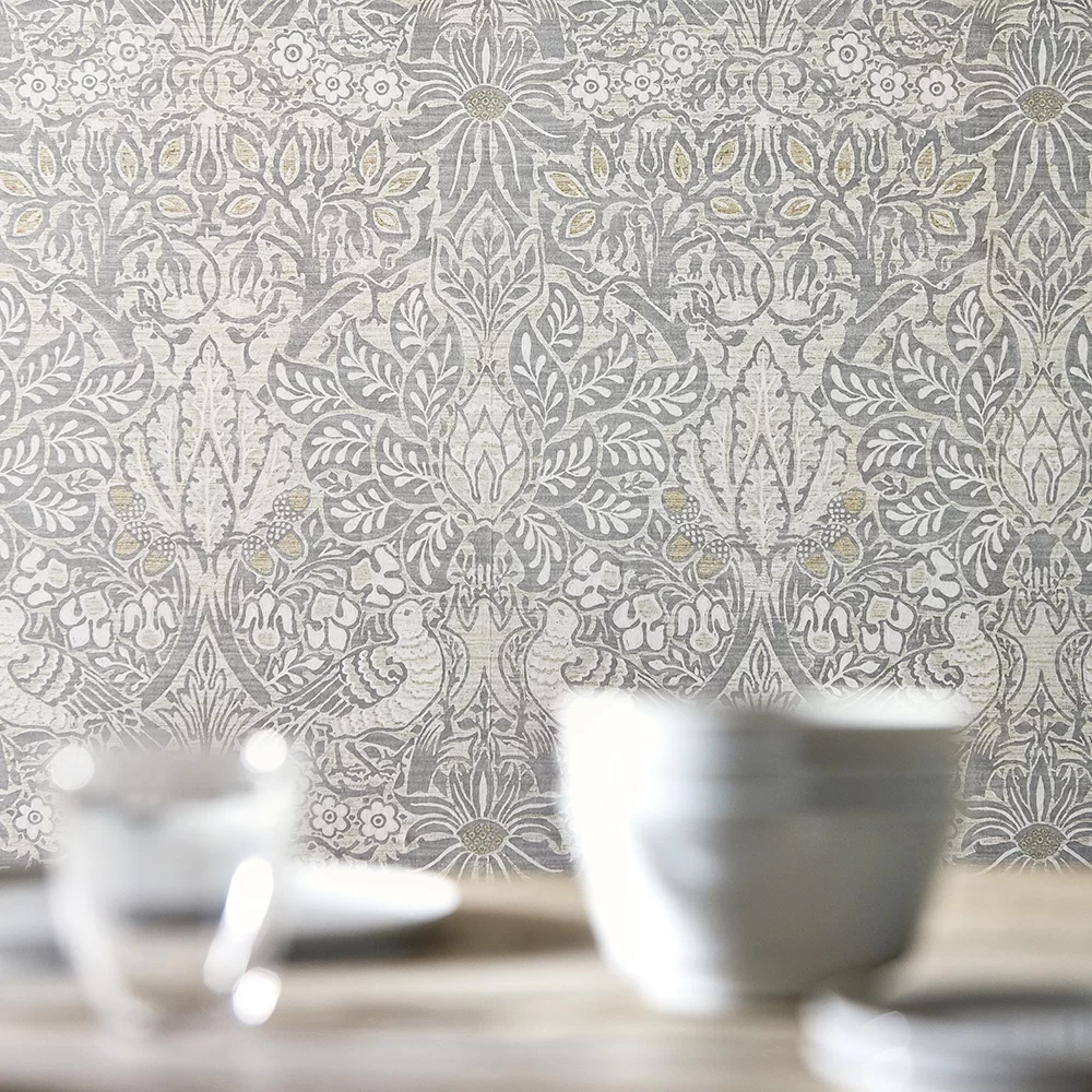 Pure Dove and Rose by Morris - Cloud Grey - Wallpaper : Wallpaper Direct