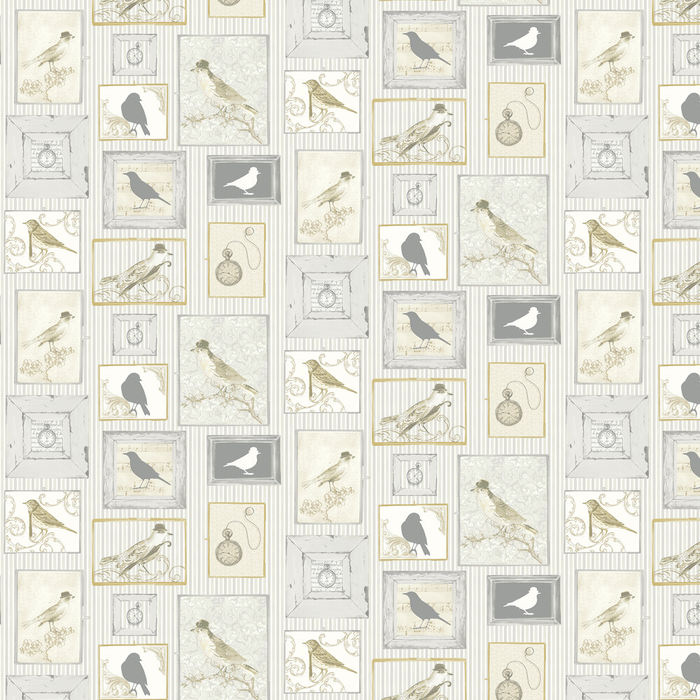 Framed Birds Wallpaper - Grey - by SK Filson