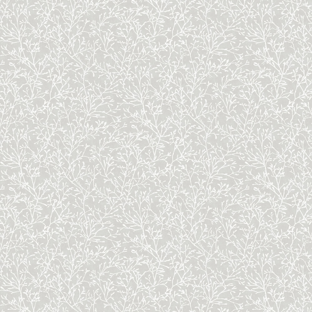 Floral Twigs Wallpaper - Silver - by SK Filson