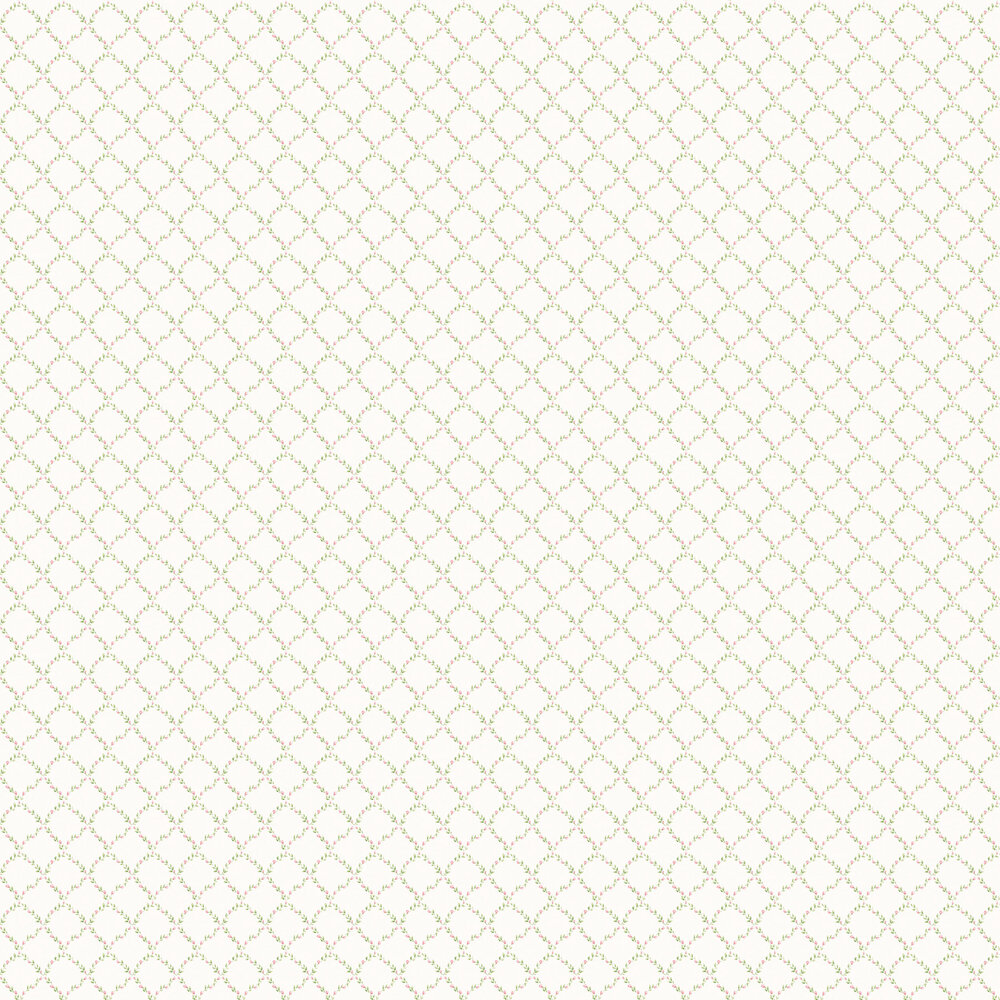 Miniature Rose Trellis Wallpaper - Green and Pink - by Galerie