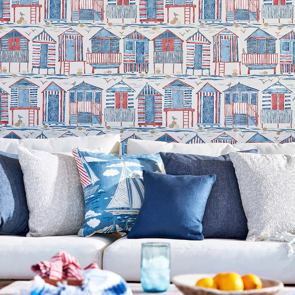 Papier peint Beach Huts - Nautique - Sanderson