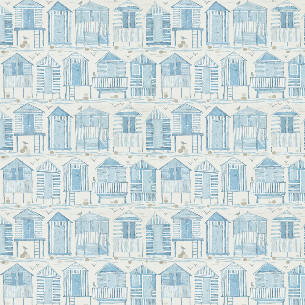 Beach Huts Wallpaper - Marine - by Sanderson