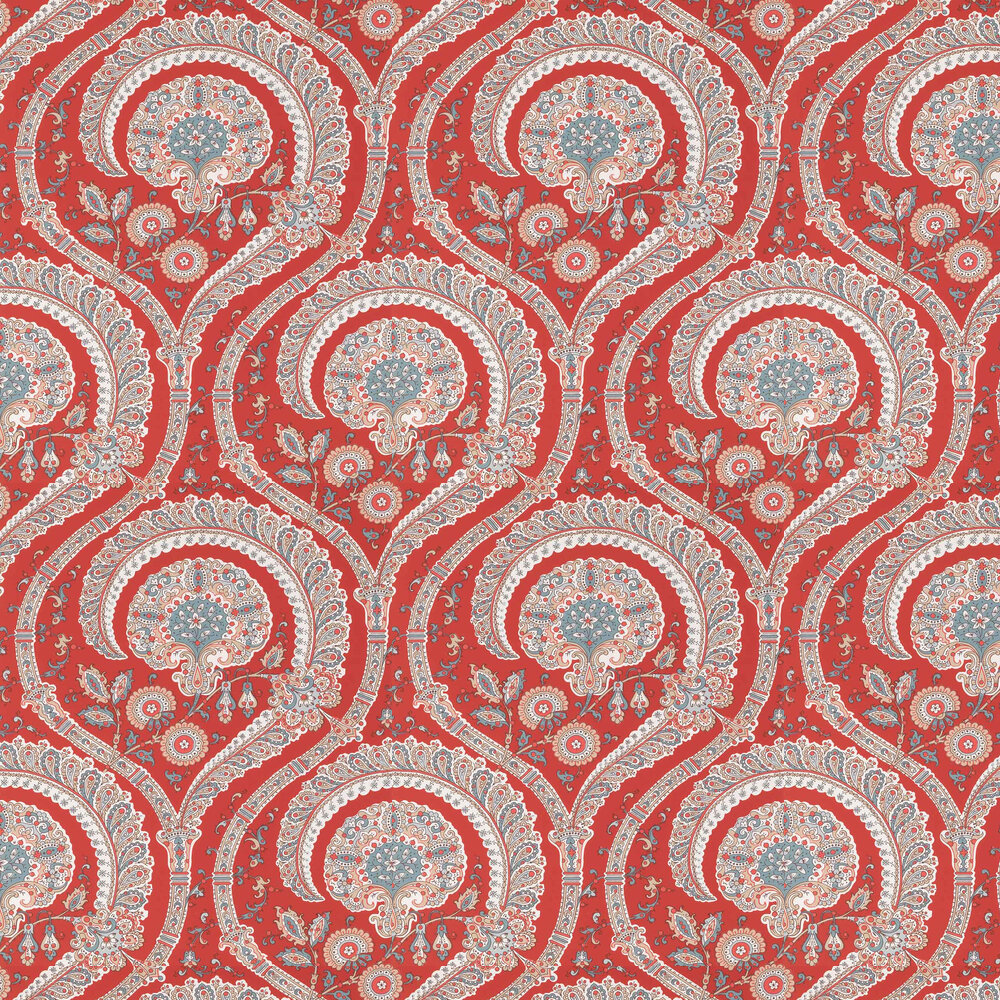 Les Indiennes Wallpaper - Red and Teal - by Nina Campbell
