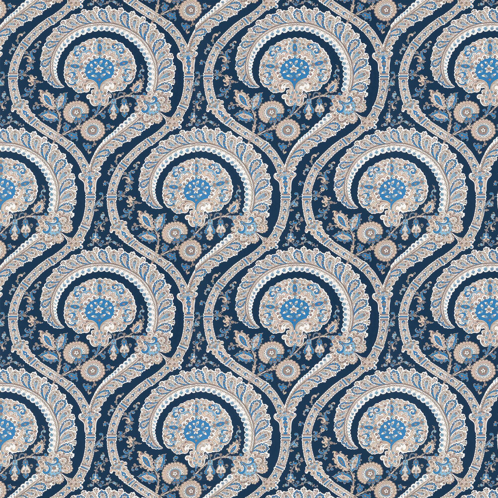 Les Indiennes Wallpaper - Blue - by Nina Campbell