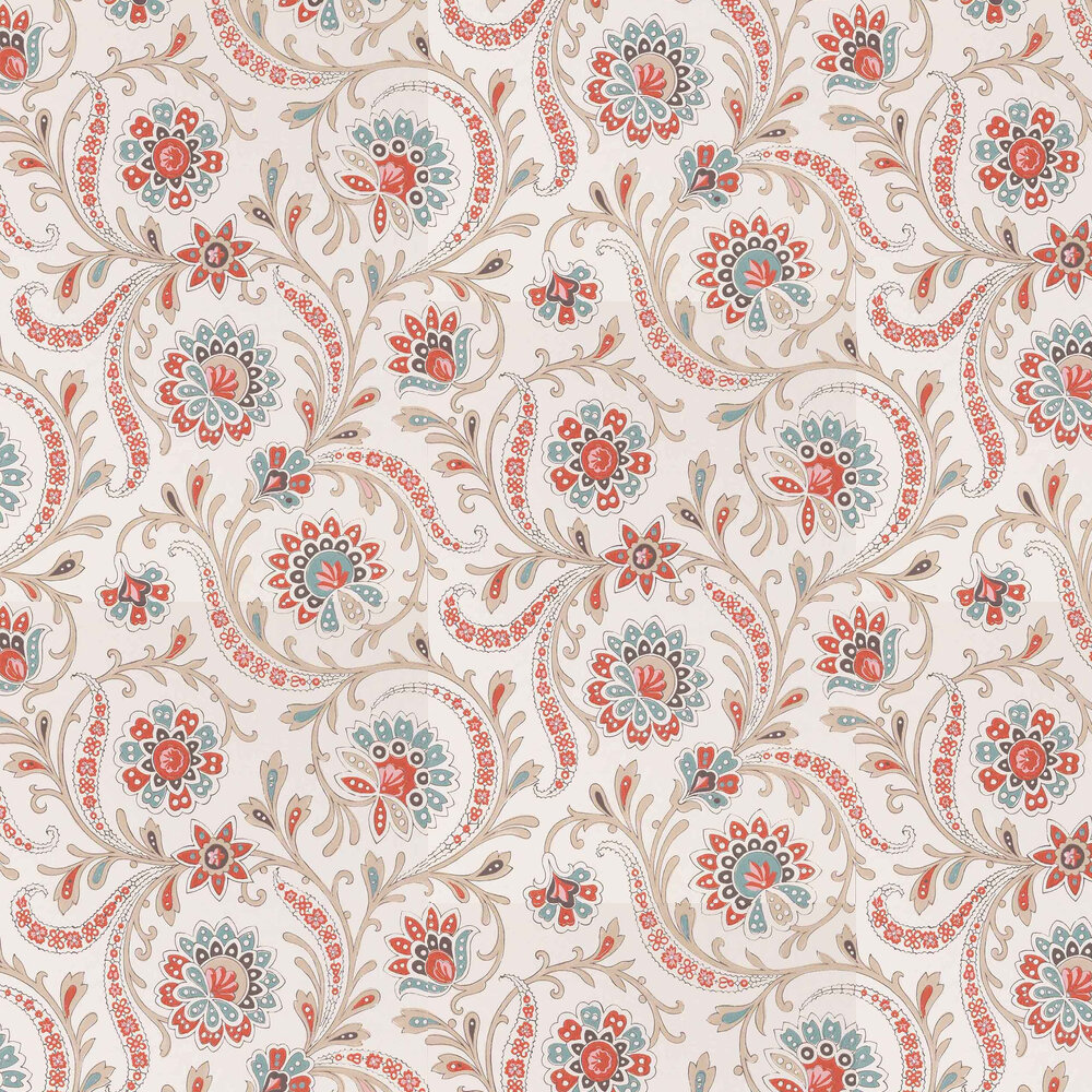 Baville Wallpaper -  Red/ Teale and Taupe  - by Nina Campbell