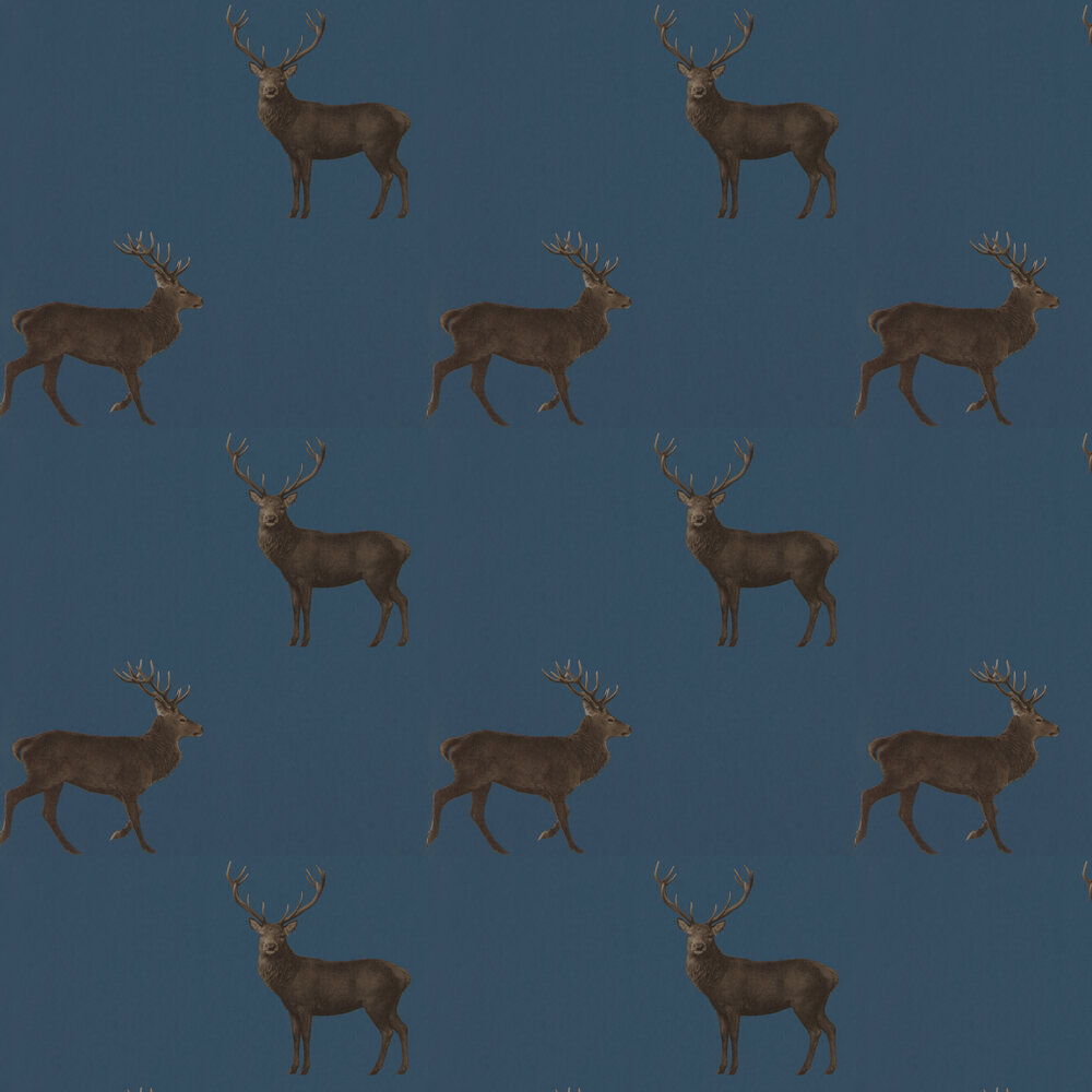 Evesham Deer Wallpaper - Indigo - by Sanderson