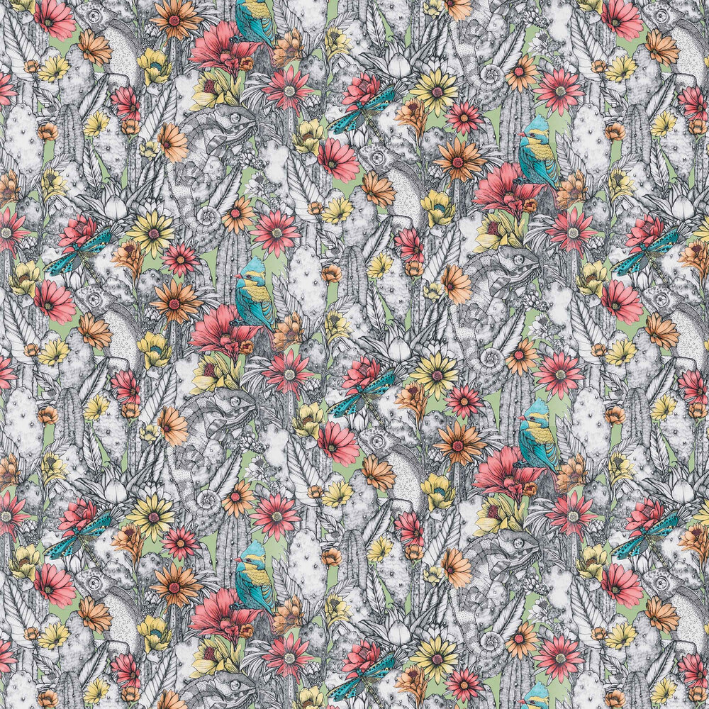 Cactus Garden Wallpaper - Celadon/ Pink - by Matthew Williamson