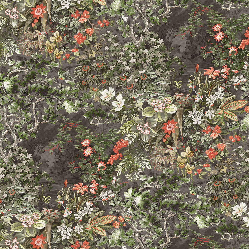 Woodland Wallpaper - Coral / Olive / Charcoal - by Cole & Son