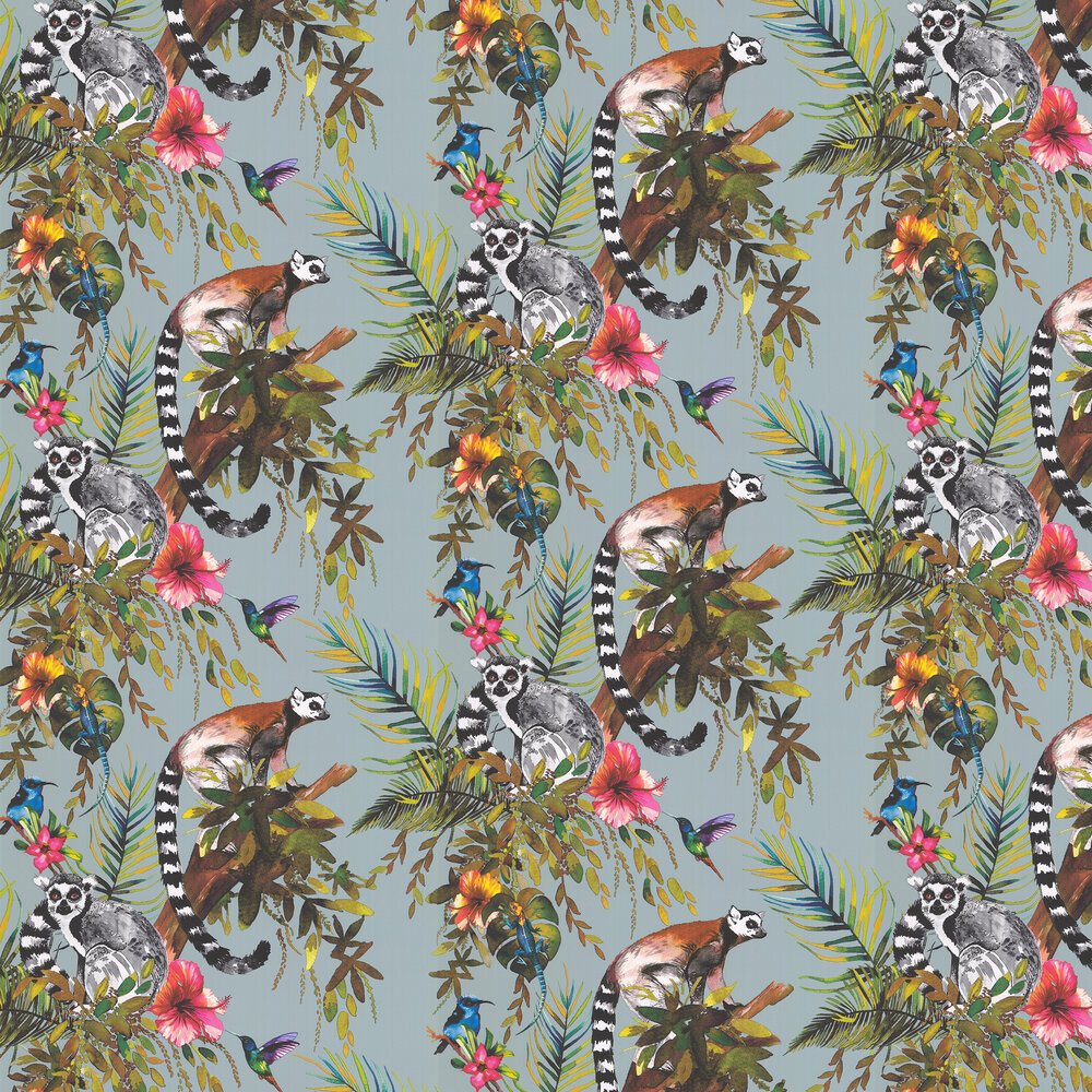 Lemur Wallpaper - Soft Teal - by Albany