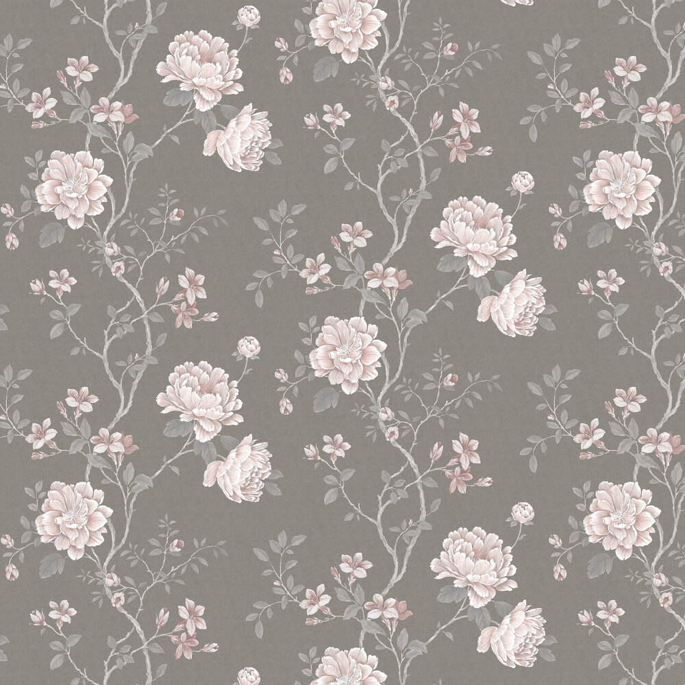 Floral Trail Wallpaper - Grey / Pink - by Galerie