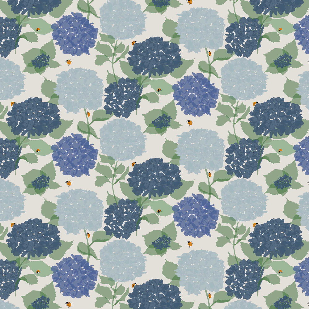 Hydrangea Wallpaper - Blue - by Lorna Syson