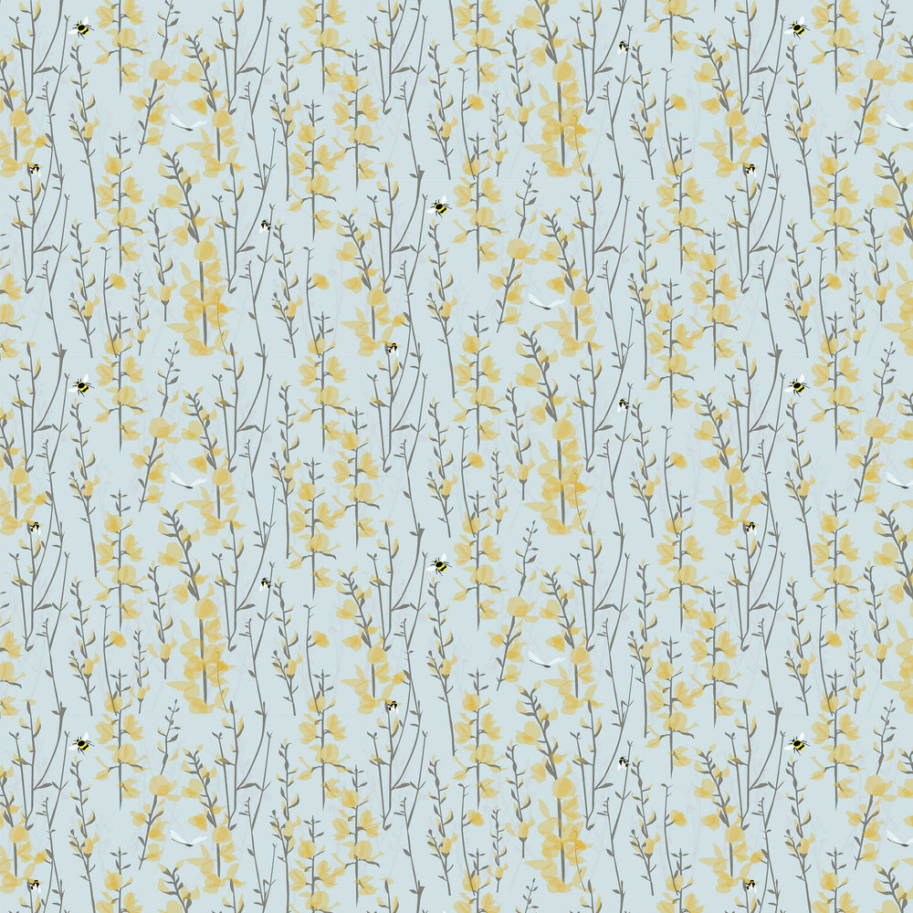 Broom and Bee Sky Wallpaper - Sky Blue - by Lorna Syson