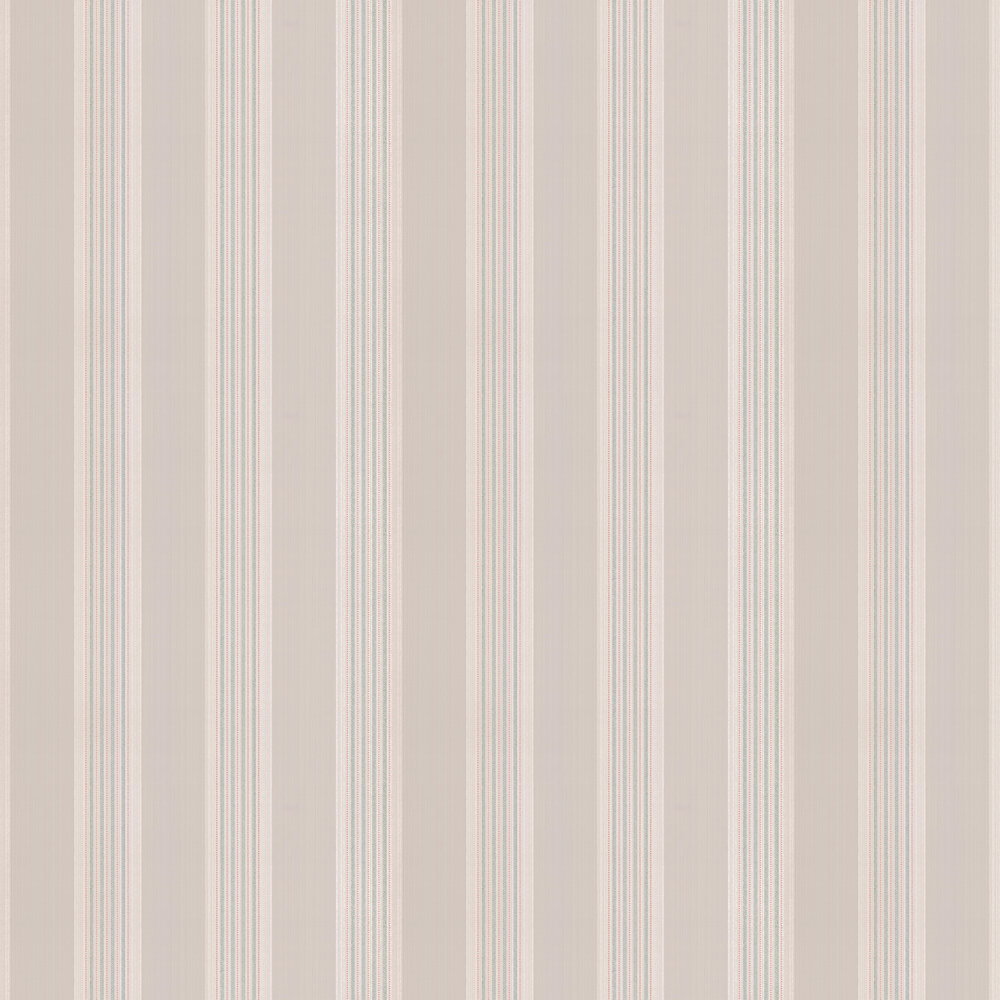Tealby Stripe Wallpaper - Stone / Aqua - by Colefax and Fowler