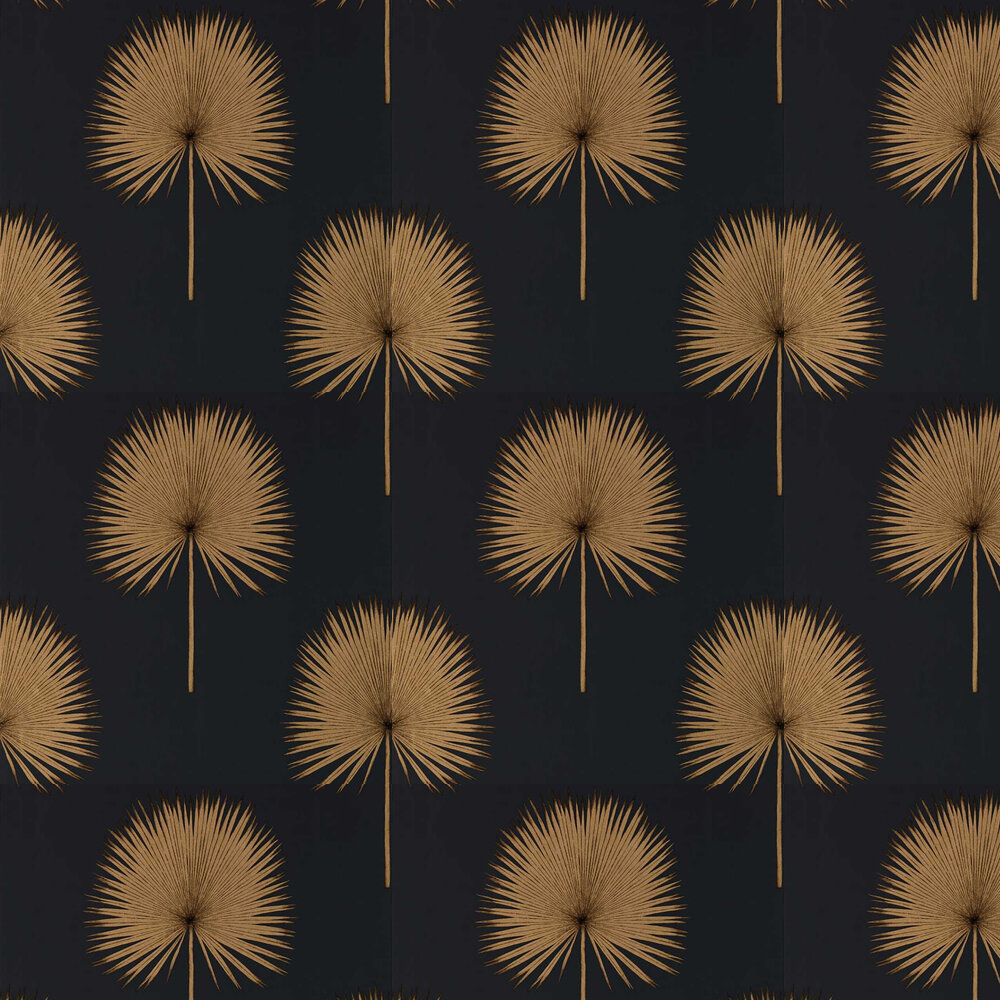 Fan Palm Wallpaper - Charcoal / Gold - by Sanderson