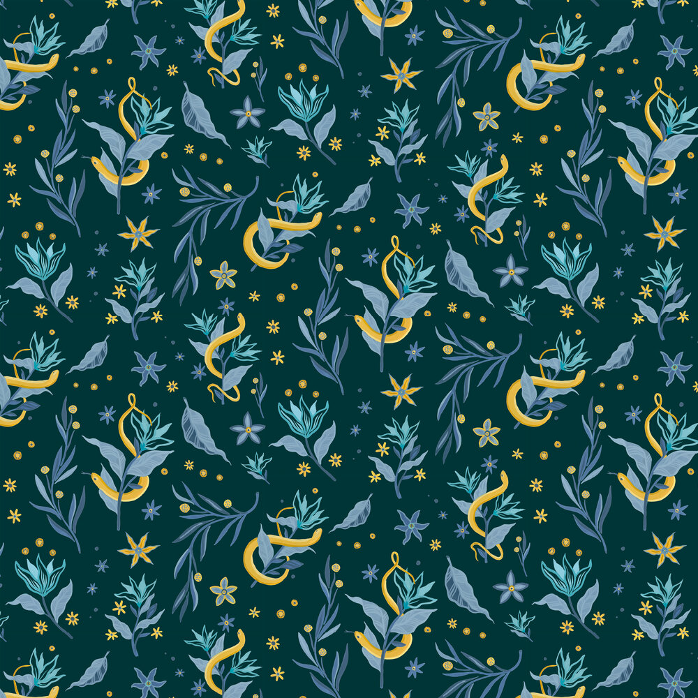 Serpientes y Flores Wallpaper - Dark - by Coordonne