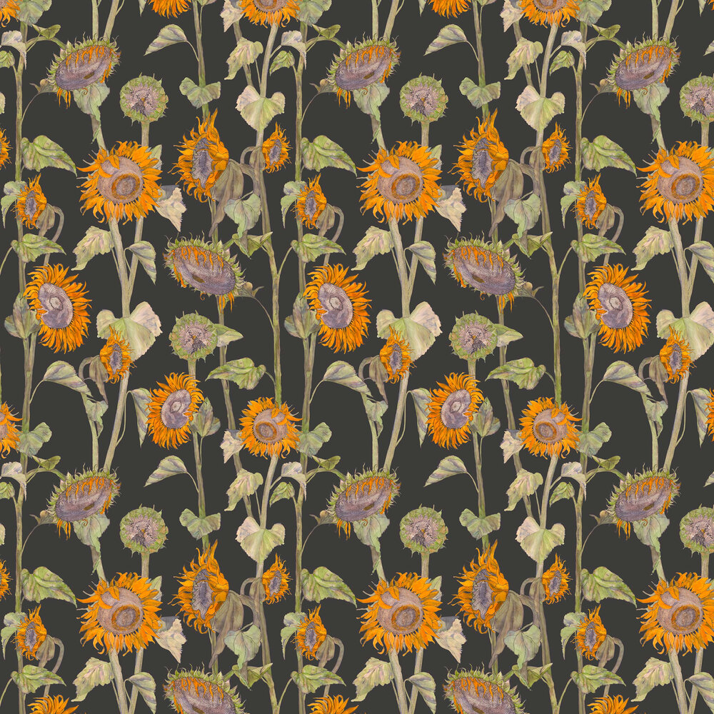 Sunflowers Wallpaper - Black - by Petronella Hall