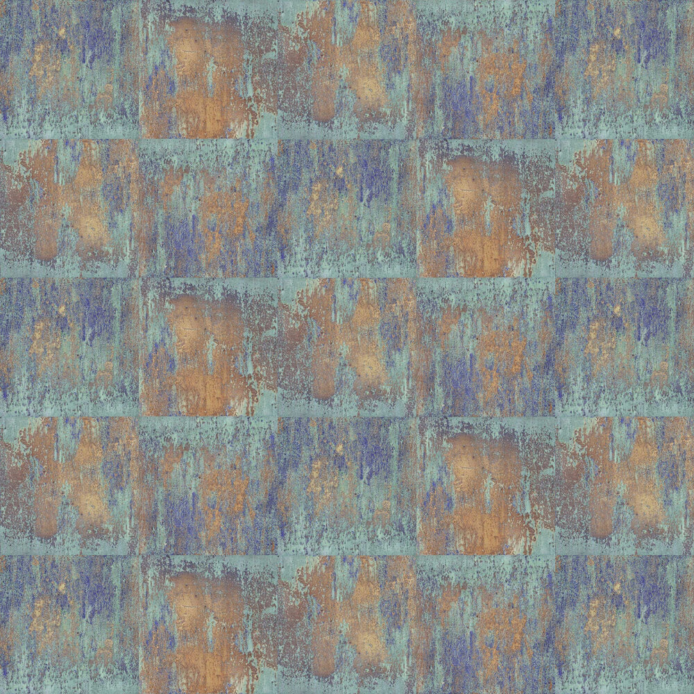 Metal Wall Wallpaper - Blue / Copper - by Albany