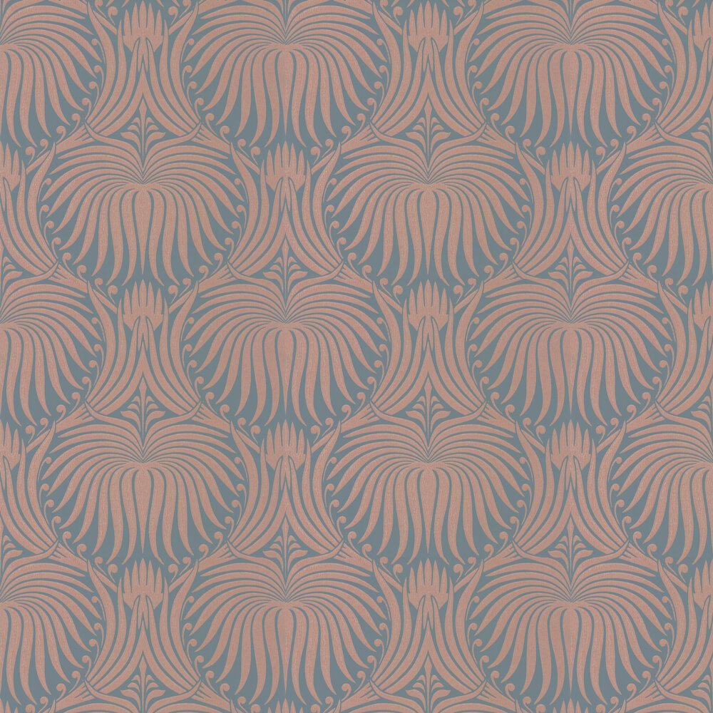 Lotus Wallpaper - Blue / Copper - by Farrow & Ball