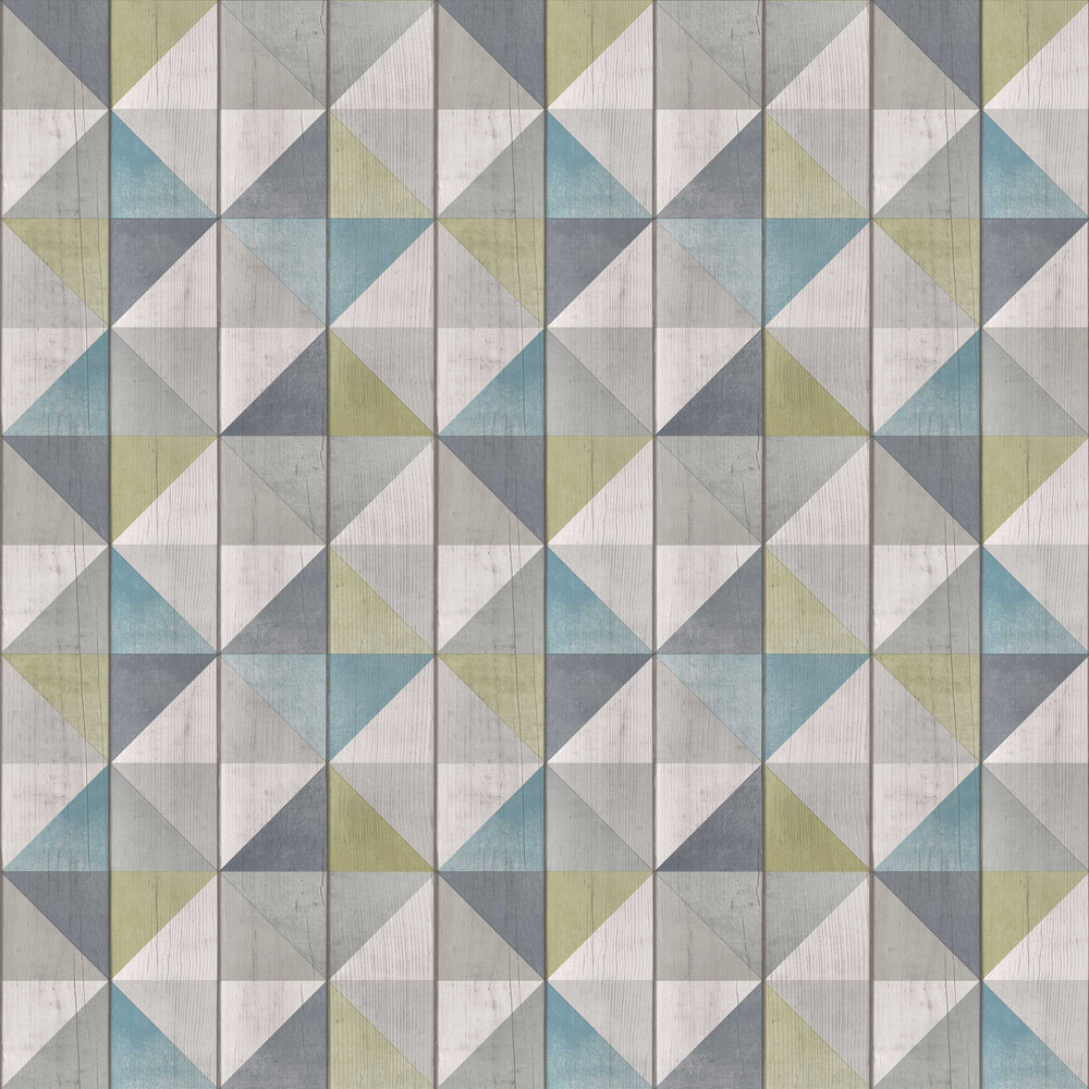 Geo Wood Wallpaper - Blue / Green - by Albany