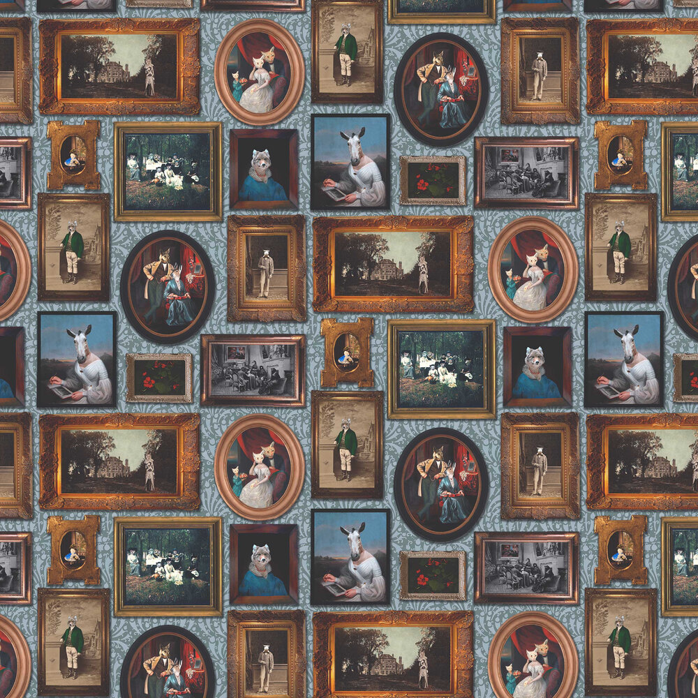 At the Art Gallery Wallpaper - Teal - by Graduate Collection