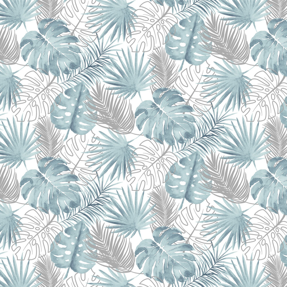 Tropical Leaves Wallpaper - Blue - by Albany