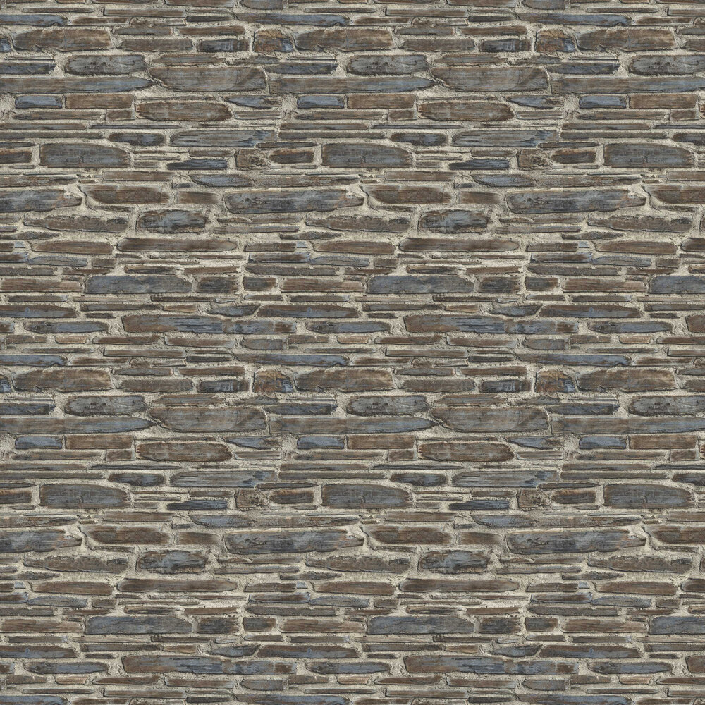 Brick Effect Wallpaper - Brown / Blue - by Albany
