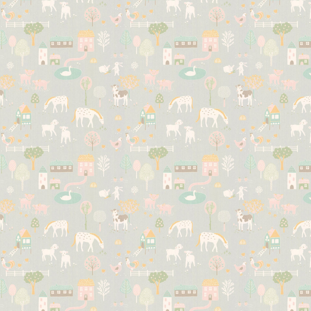 My Farm Wallpaper - Soft Grey - by Majvillan
