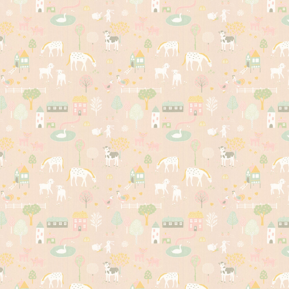 My Farm Wallpaper - Soft Pink - by Majvillan