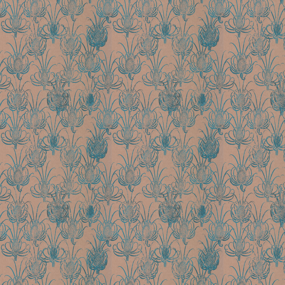 Les Centaurees Wallpaper - Copper/ Teal - by Christian Lacroix