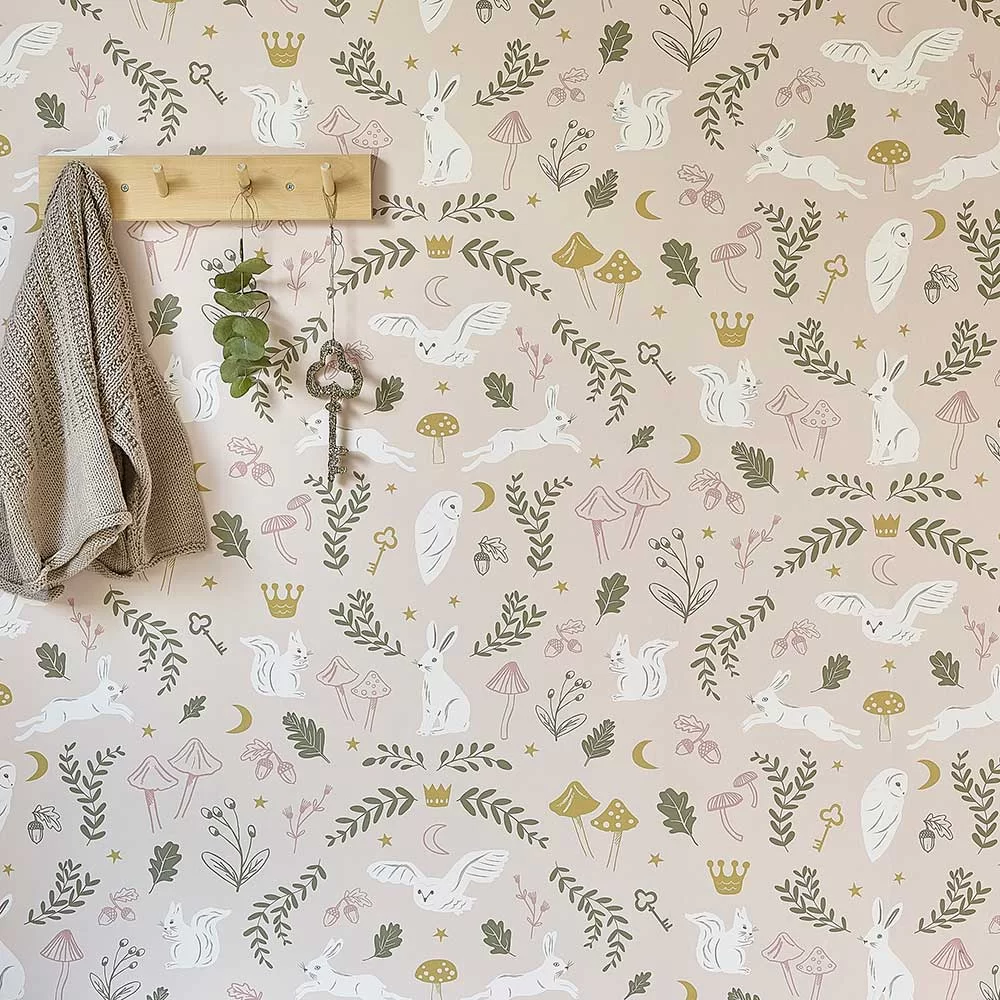 Woodland Wonders by Hibou Home - Pink / Olive - Wallpaper : Wallpaper ...