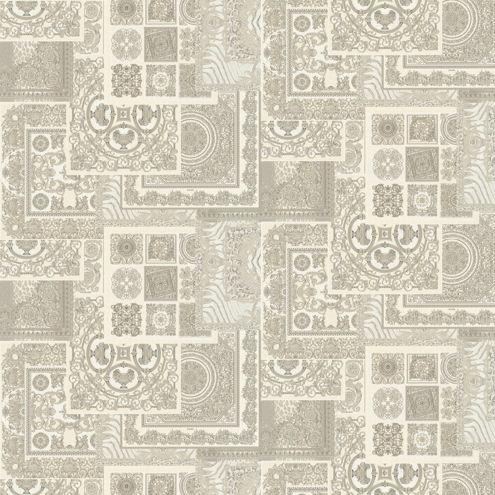 Decoupage Wallpaper - Silver and Cream - by Versace