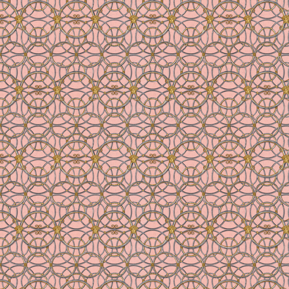 La Scala Del Palazzo Wallpaper - Pink Icing with Pewter and Gold - by Versace