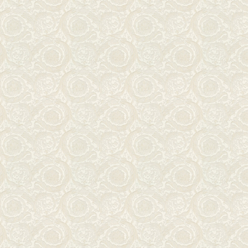 Barocco Scroll Flowers Wallpaper - Pearl with Light Gold - by Versace