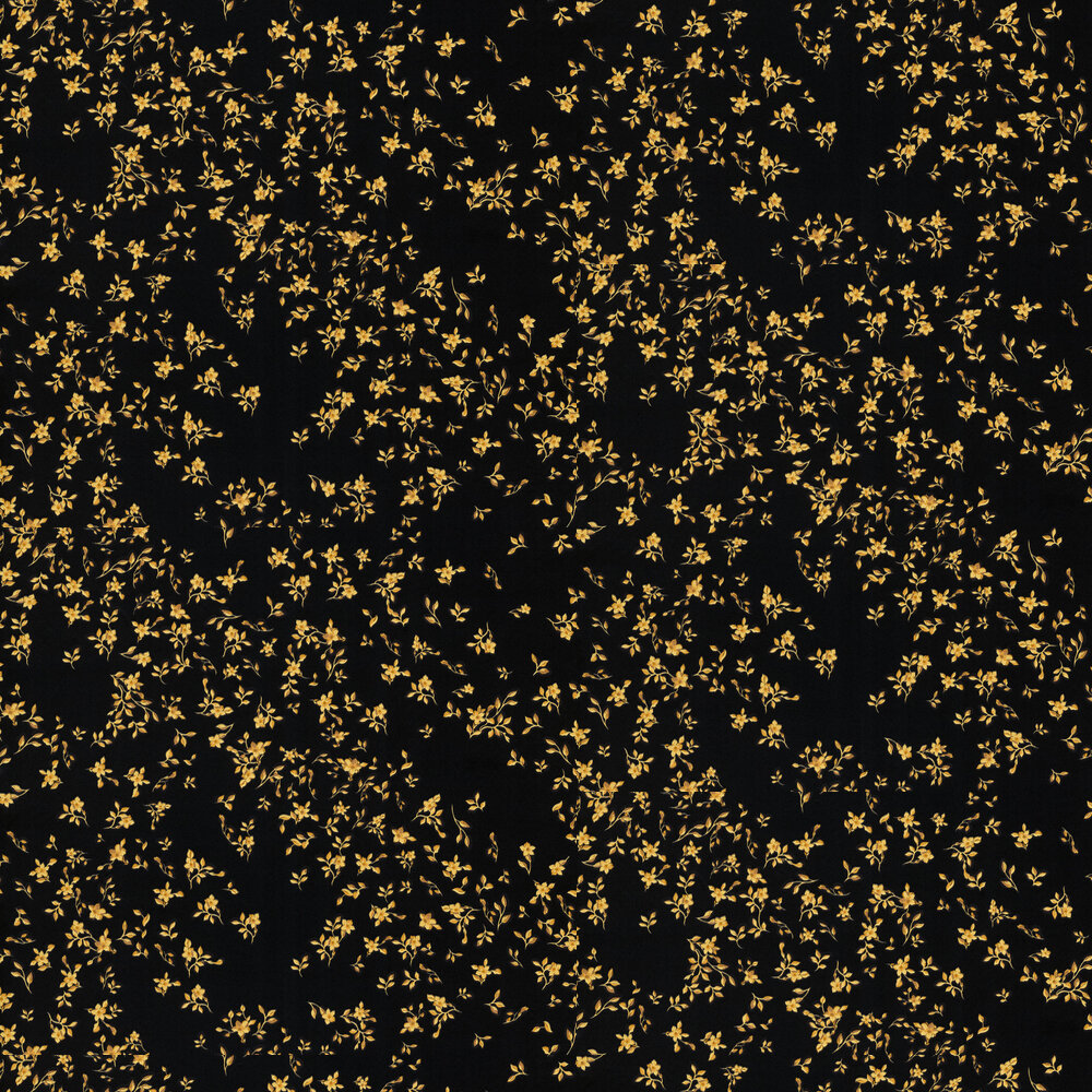 Barocco Ditsy Flowers Wallpaper - Black and Yellow - by Versace