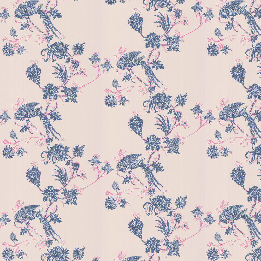 Vintage Bird Trail Wallpaper - Blue / Pink - by Barneby Gates