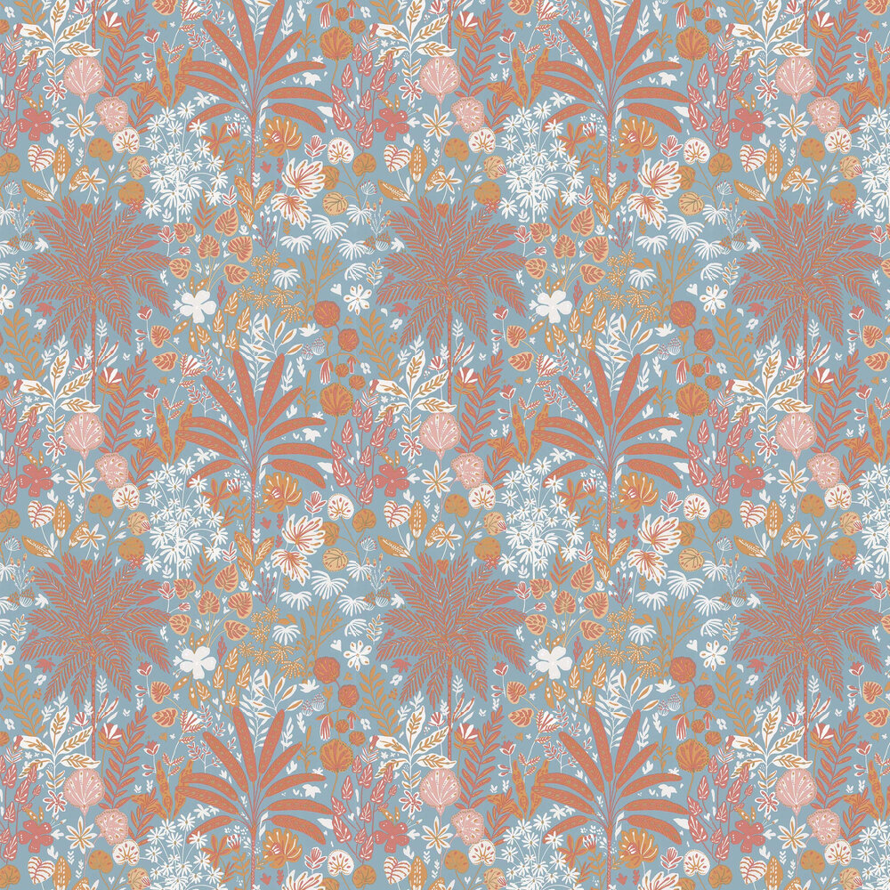 Hope Wallpaper - Blue, Ochre and Marsala - by Caselio