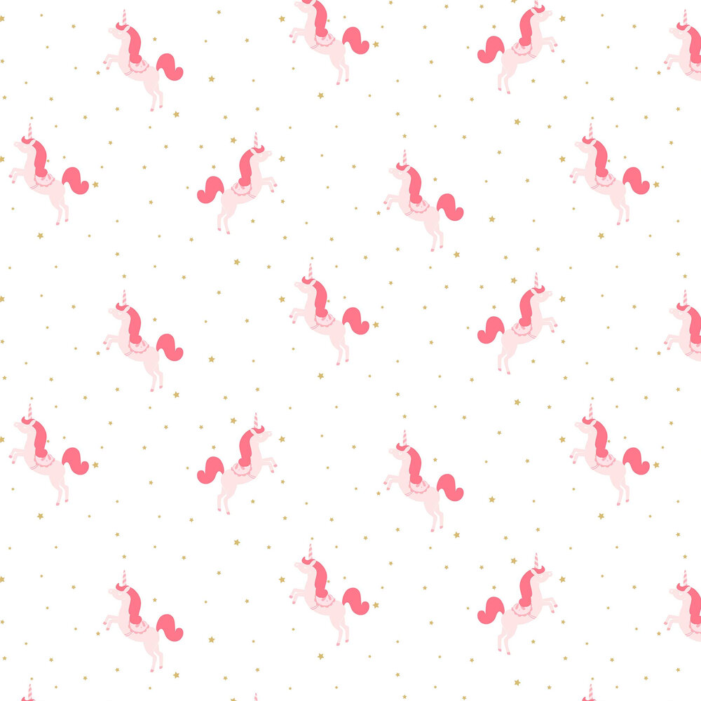 Princess Unicorns Wallpaper - Pink and Gold - by Caselio